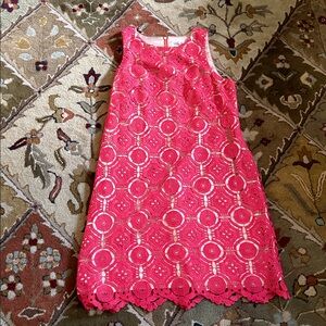 Eliza J Bright Pink Crochet Lace Formal Dress